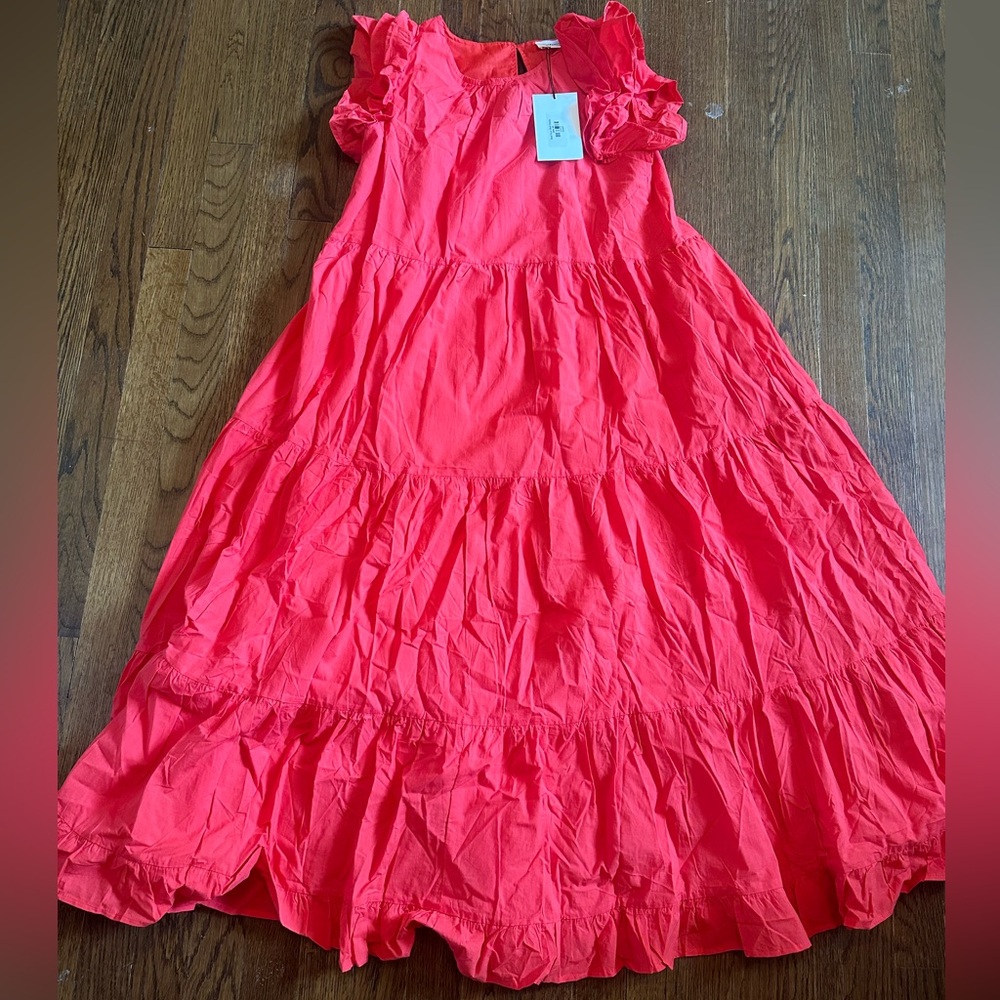 NWT &Merci Red Tiered Midi Dress with POCKETS! Sz Small